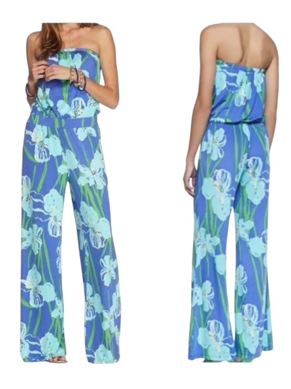 Lilly Pulitzer Kourtney Strapless Jumpsuit XS Iris Blue Chablis Resort
